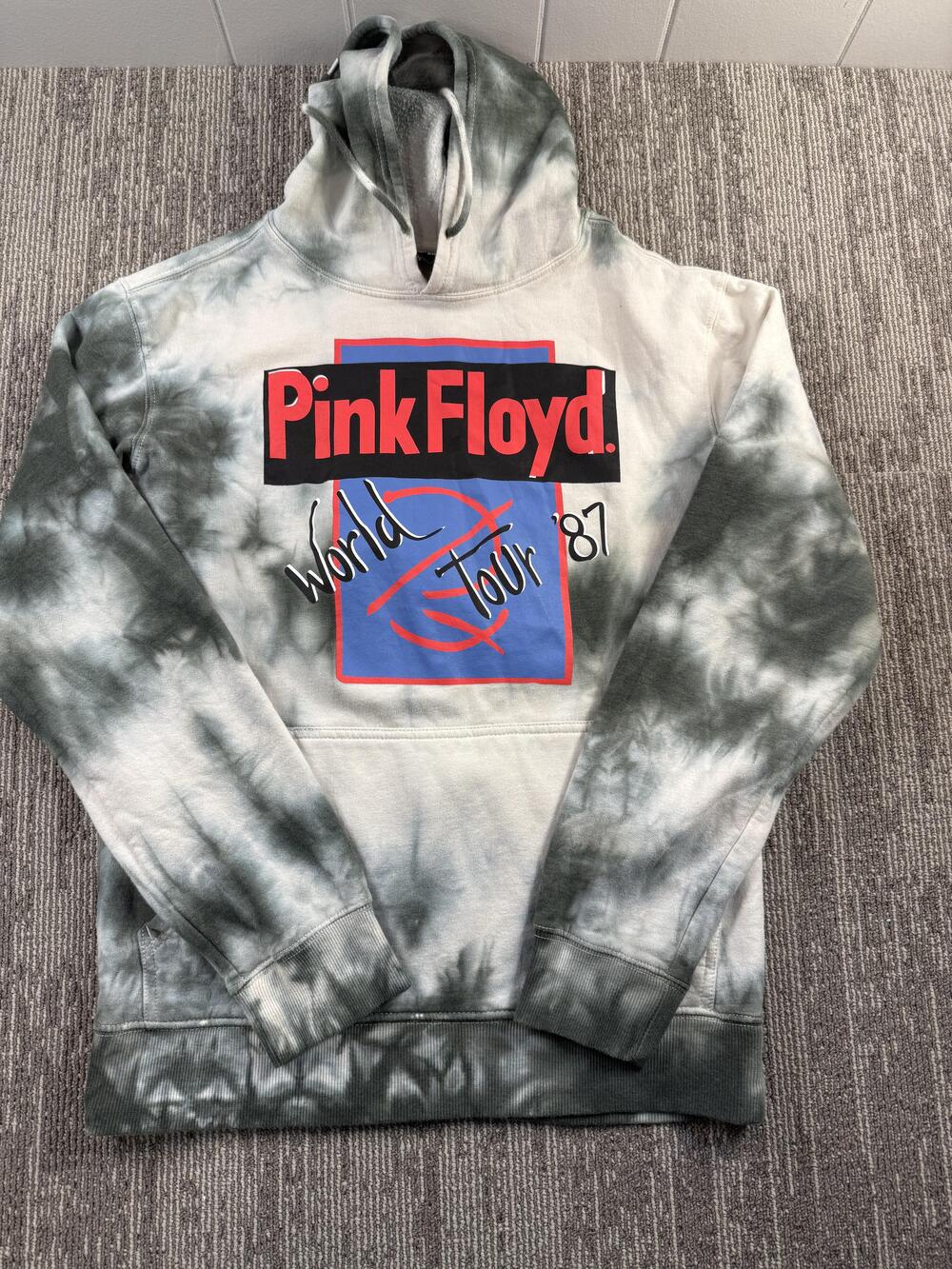 Pink Floyd Hoodie Mens Small Gray Tie Dye World Tour 87 Momentary Lapse Graphic